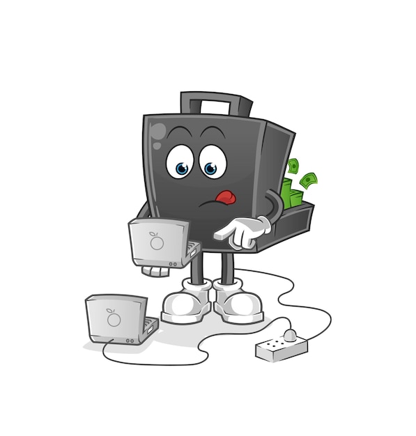 Money briefcase with laptop mascot cartoon vector