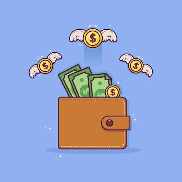 money cash coins flying from wallet concept gold coins vector icon design