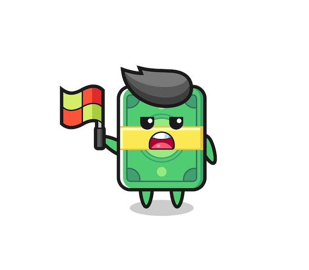 Money character as line judge putting the flag up , cute style design for t shirt, sticker, logo element