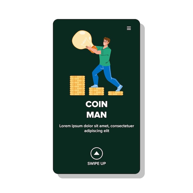 Money Coin Man Collecting And Investment Vector