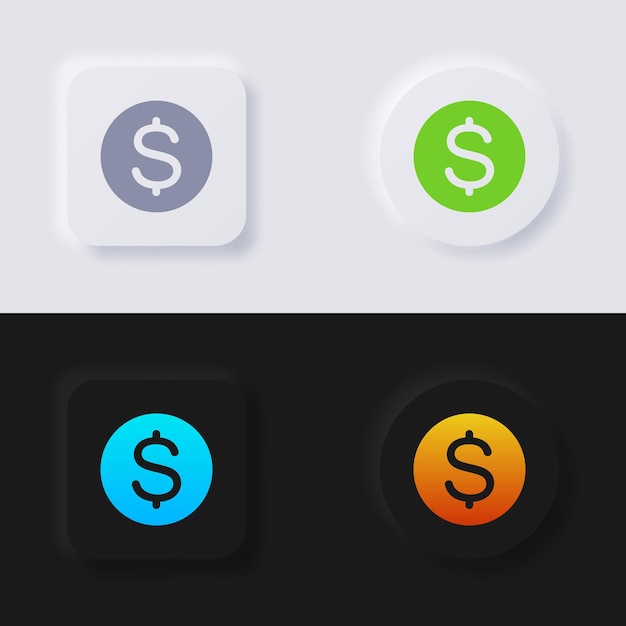 Money coins icon set, Multicolor neumorphism button soft UI Design for Web design.