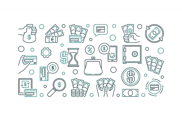 Money concept outline horizontal icon illustration