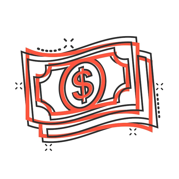 Money dollar icon in comic style Exchange cash cartoon vector illustration on white isolated background Banknote bill splash effect business concept