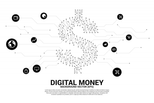 Money dollar icon from dot connect line circuit board 