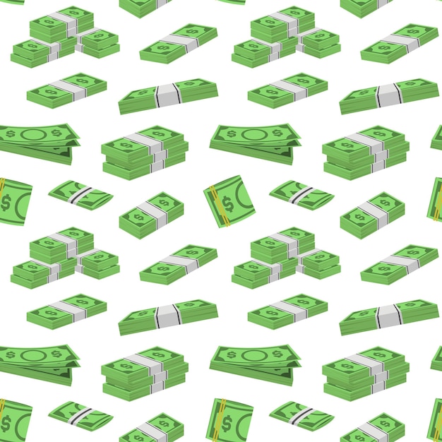 Money Dollar Set Packing in Bundles of Bank Notes Background Pattern on a White Finance Currency Concept. Vector illustration