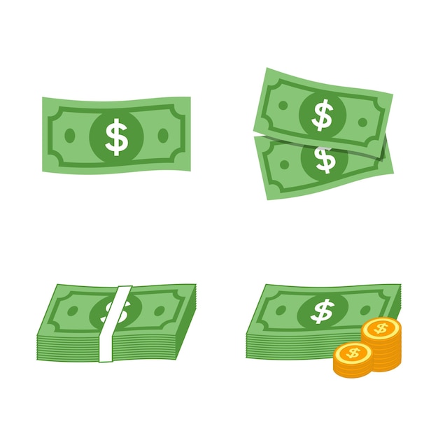 Money dollar set with flat color, dollar bill