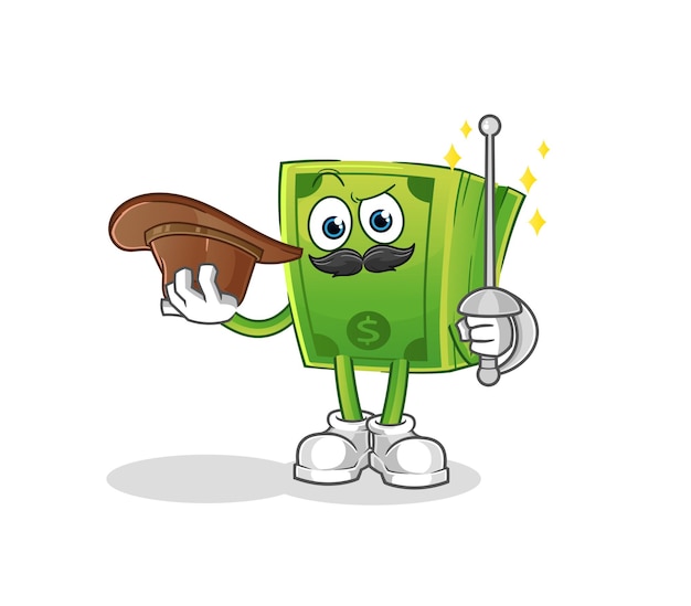 Money fencer character. cartoon mascot vector