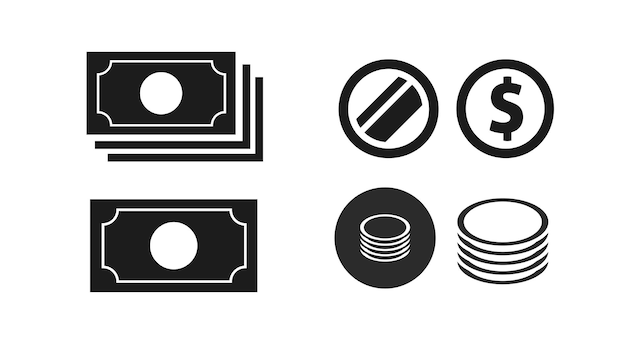 Money icon or coin dollar cash pictogram simple plain symbol line art outline black