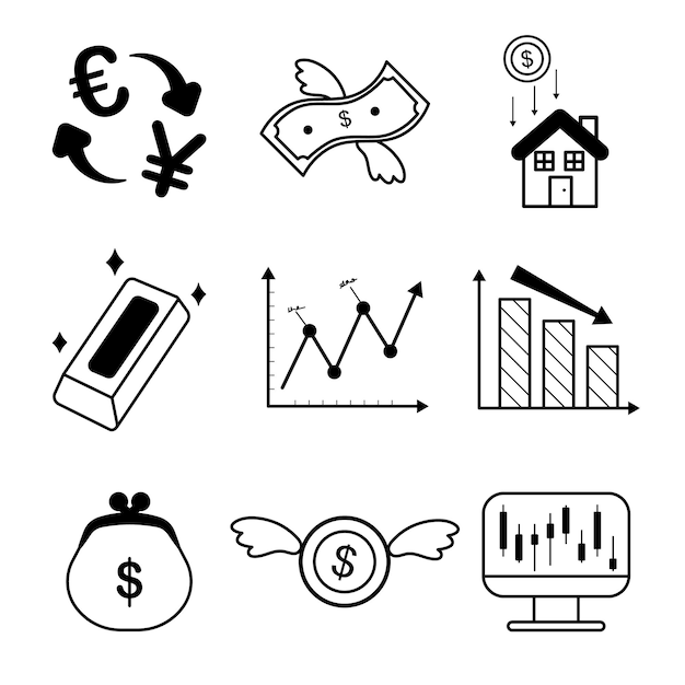 Money icon collection vector, investment, gold, money bag, isolated background