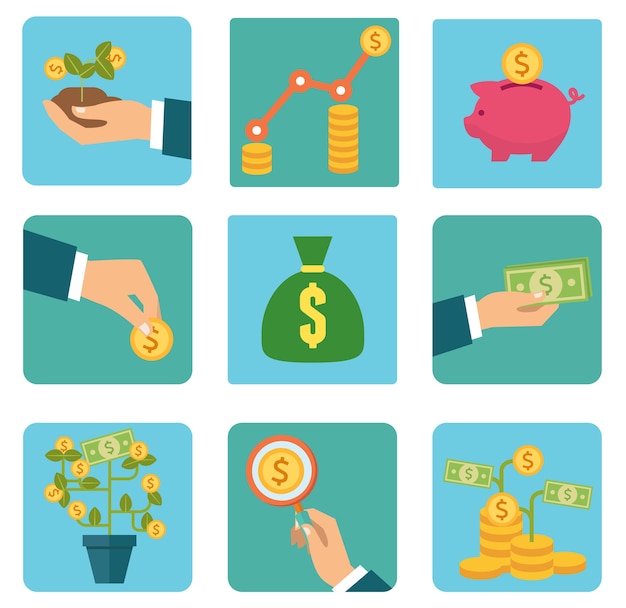 Money and investment flat vector icon