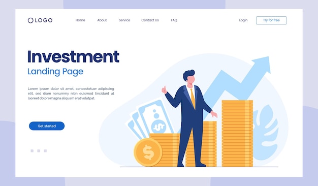 Money investment growth successful flat vector illustration for banner and landing page banner