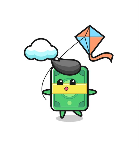 Money mascot illustration is playing kite  cute style design for t shirt sticker logo element