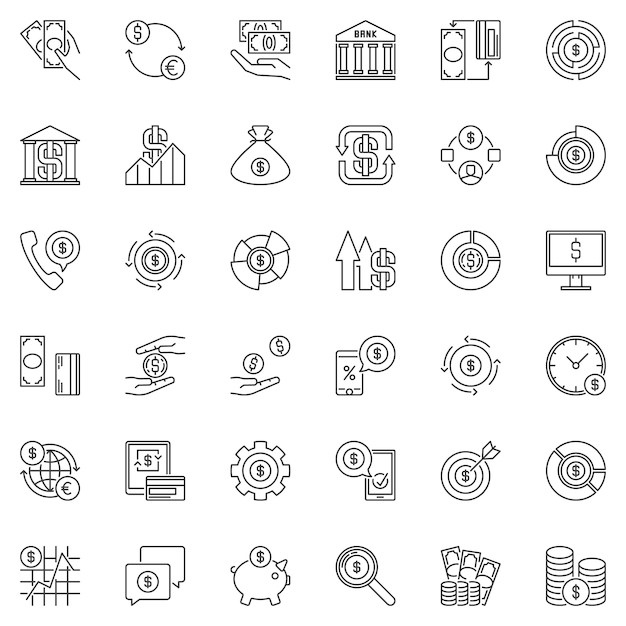 Money outline icons set. Dollar concept icons