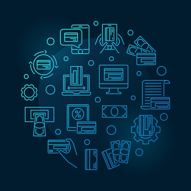 Money Payments blue outline icons