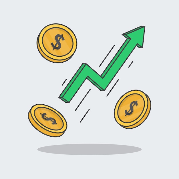 Money Profit Growth Up Cartoon Vector Illustration Financial Growth Concept With Gold Coins Flat Icon Outline