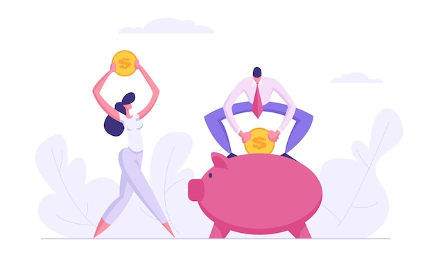 Money-Saving Concept with Business People Characters and Piggy Bank Illustration