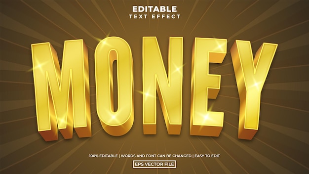 Money text golden shine style, golden font style editable text effect template