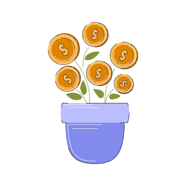 Money tree. Money transfer, lack of money, receive, hold concept. Vector flat illustration.