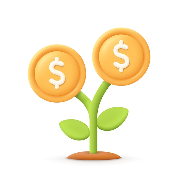 Money tree plant with coin dollar Business profit investment finance education business income business development concept 3d vector icon Cartoon minimal style