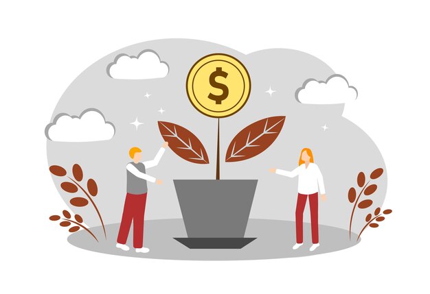 Vector money tree successful business increased revenue