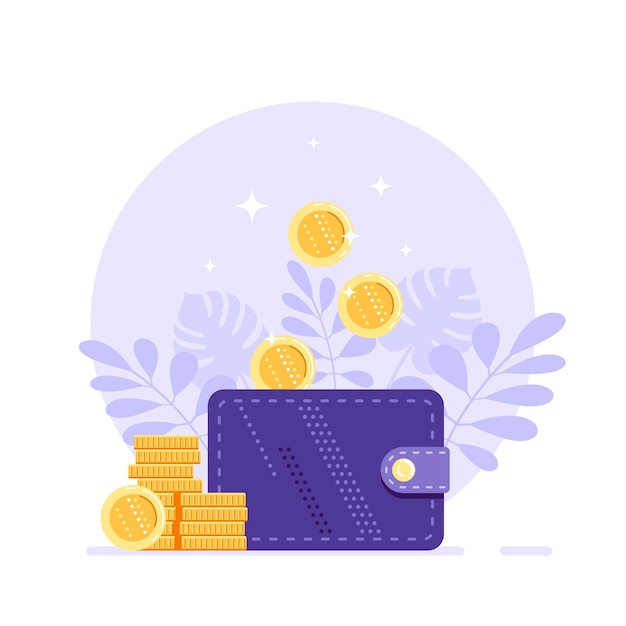 money wallet with coins. Money income, savings and earnings, cash back or money refund concept.