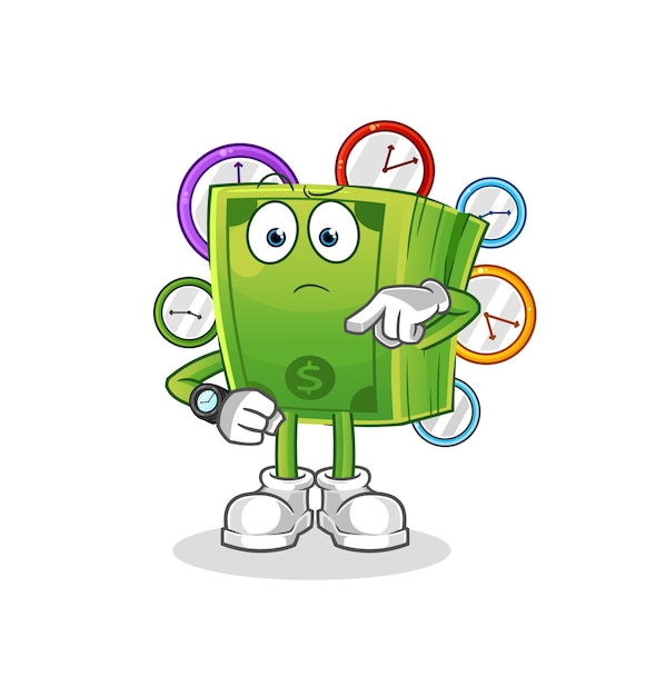 Money with wristwatch cartoon. cartoon mascot vector