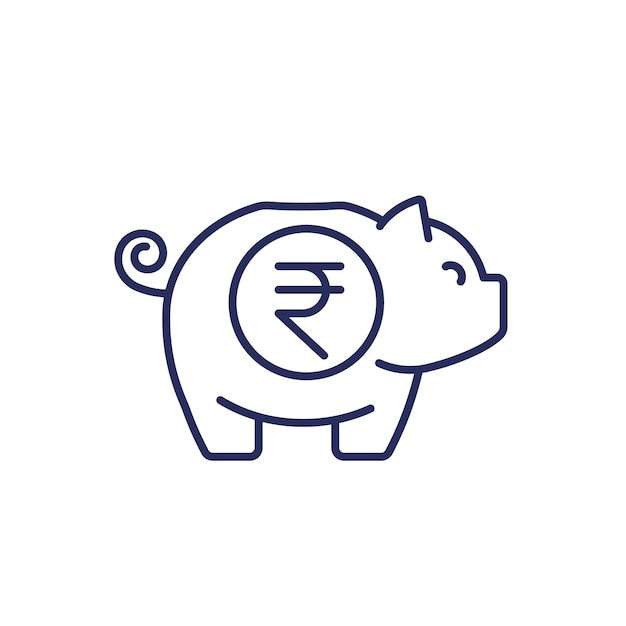 moneybox piggy bank line icon with indian rupee