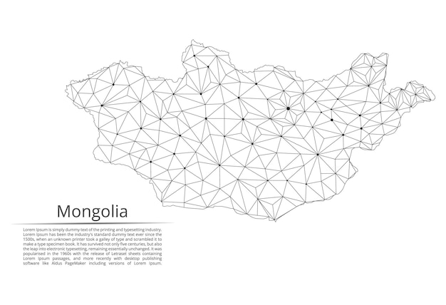 Mongolia communication network map Vector low poly image of a global map with lights in the form of cities