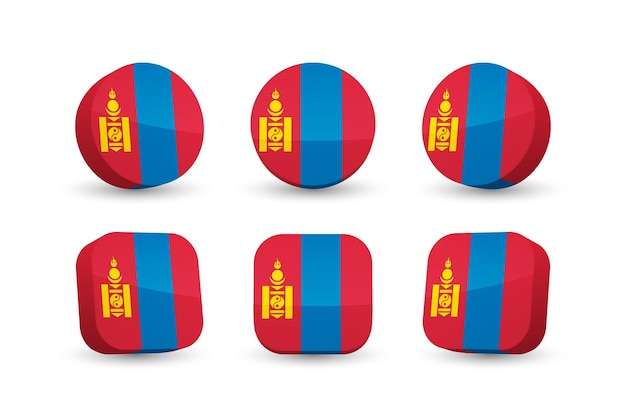 Mongolia flag 3d vector illustration button flag of Mongolia isolated on white