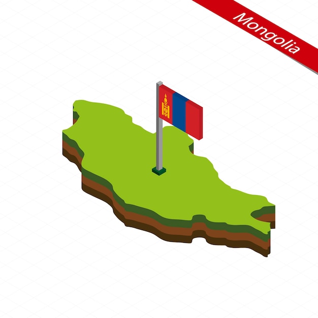 Mongolia Isometric map and flag Vector Illustration