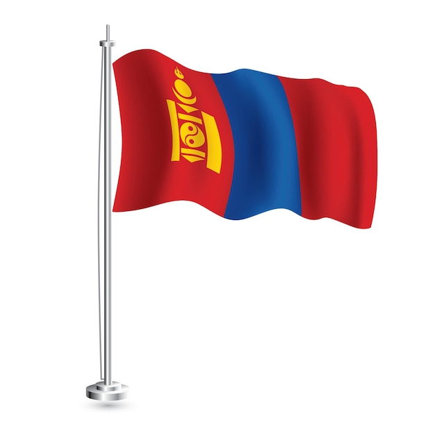 Mongolian Flag Isolated Realistic Wave Flag of Mongolia Country on Flagpole