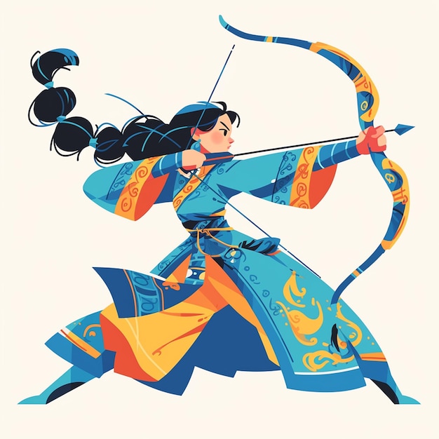 A Mongolian woman is archery