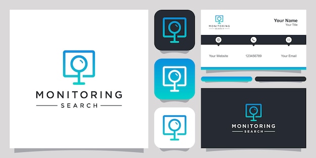 Monitor search logo icon symbol template logo and business card