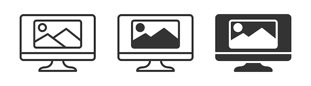 Monitor with image editing icon Picture icon on a monitor Vector illustration