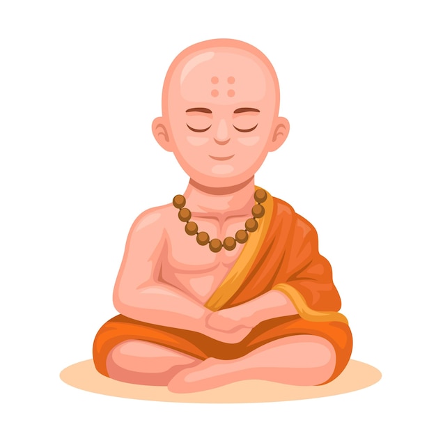 Monk character buddhist religion people cartoon illustration