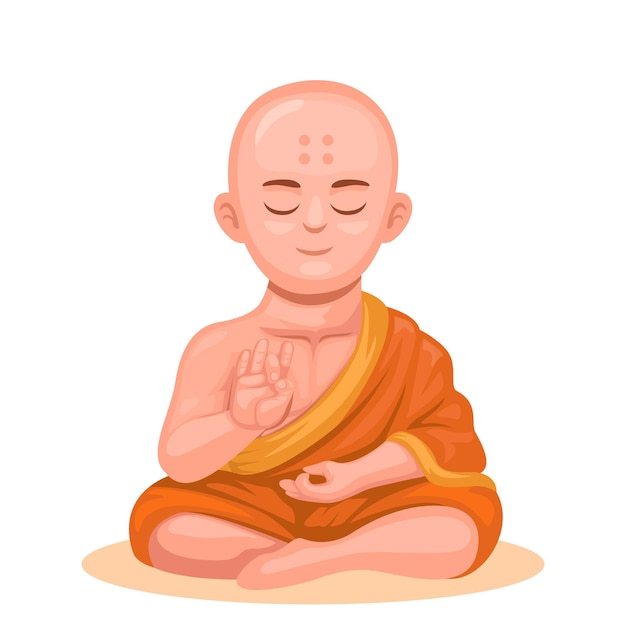 Monk character buddhist religion people cartoon illustration