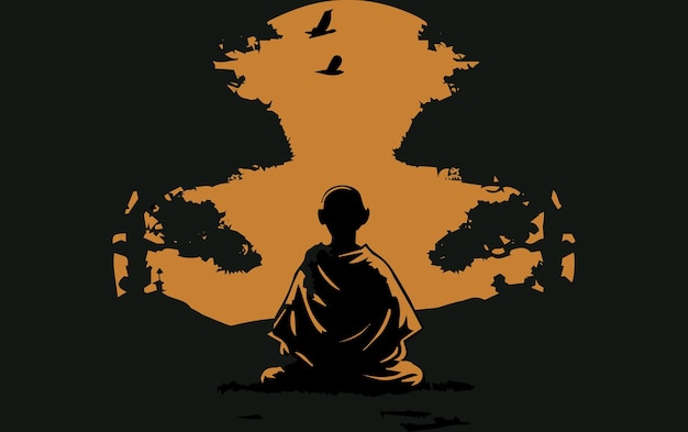 Monk meditating Vector art of meditation Buddhism religion Tradition buddha culture