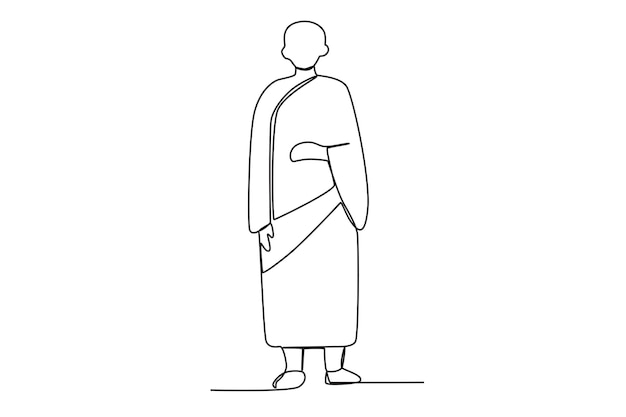 A monk stands folding one hand Monk oneline drawing