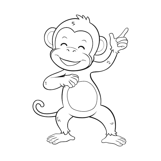 Monkey animal outline art coloring book page vector illustration with generative ai