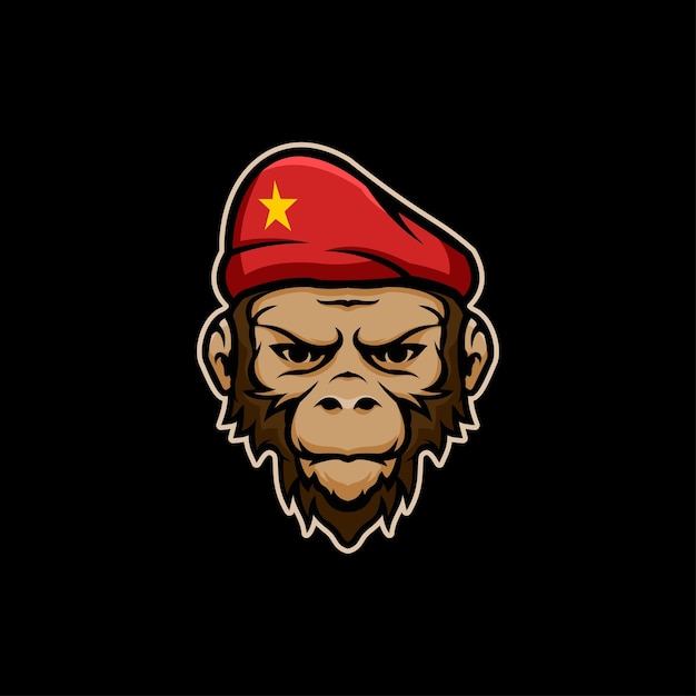 Monkey army head cartoon premium mascot logo vector