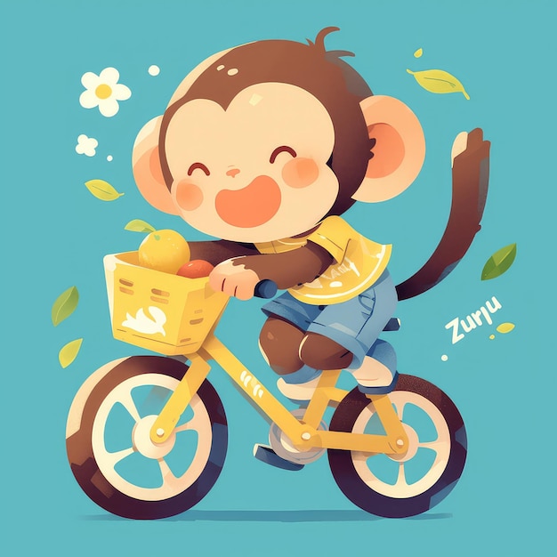 A monkey in a bicycle cartoon style