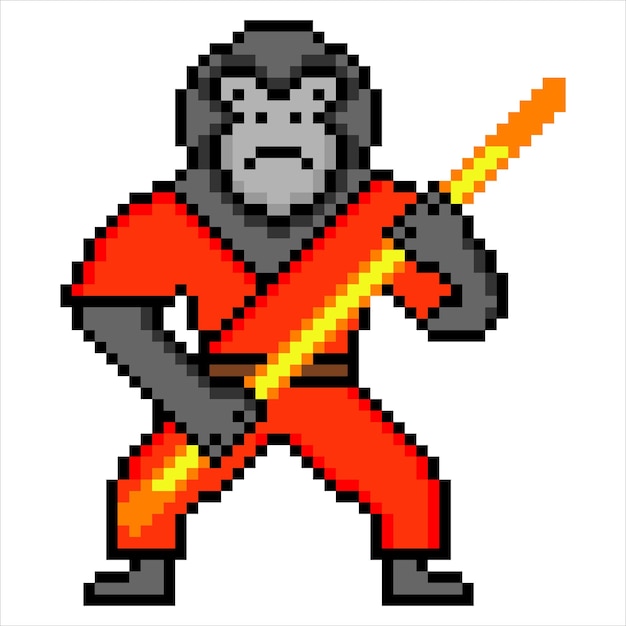 Monkey cartoon warrior pixel. Vector illustration.