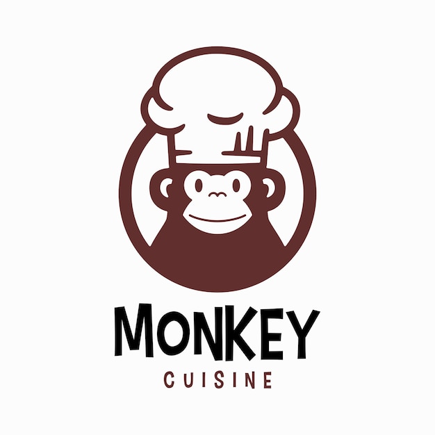 Monkey Chimp Chef Restaurant Kitchen Cartoon Mascot Character Logo Vector Icon Illustration