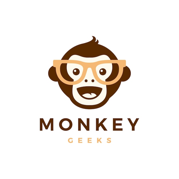 Monkey chimp geek smile mascot character logo template vector icon illustration