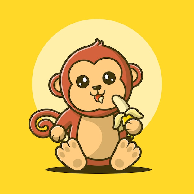 Monkey Eating Banana Vector Illustration.