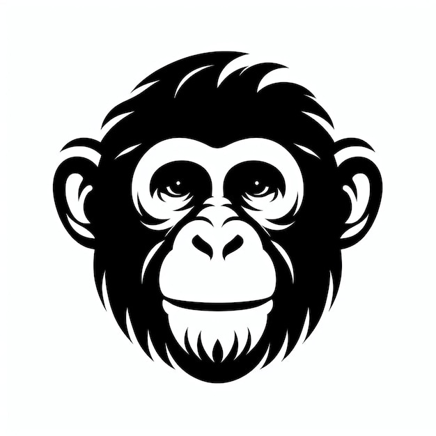 Monkey Face illustration vector flat black and white clipart icon design template