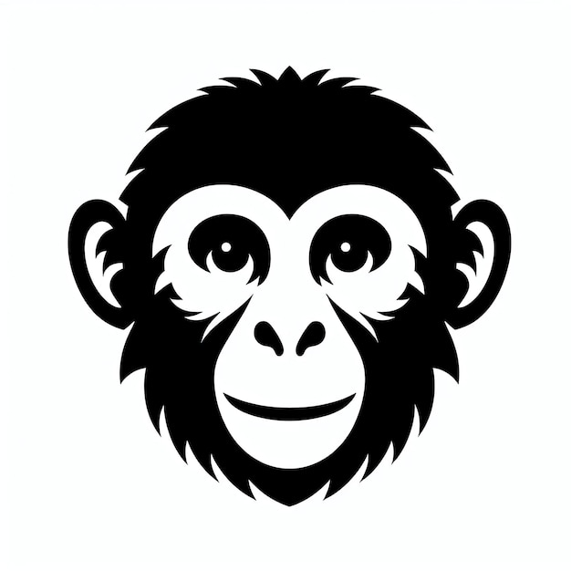 Monkey Face illustration vector flat black and white clipart icon design template