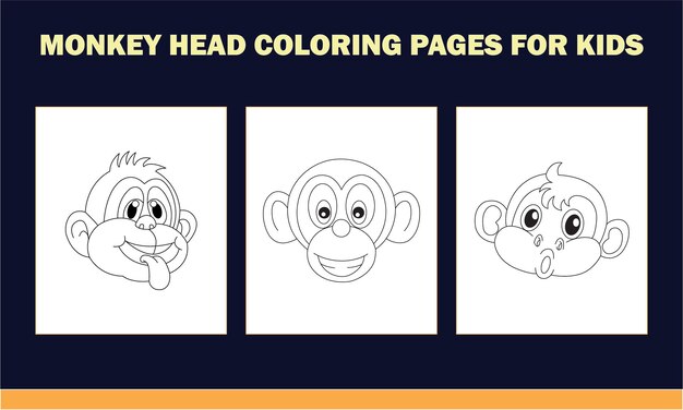 Monkey head set coloring book for kids antistress hand drawn zentangle monkey vector illustration