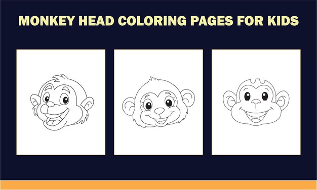 Monkey head set coloring book for kids antistress hand drawn zentangle monkey vector illustration