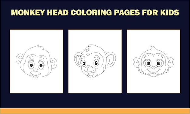 Monkey head set coloring book for kids antistress hand drawn zentangle monkey vector illustration